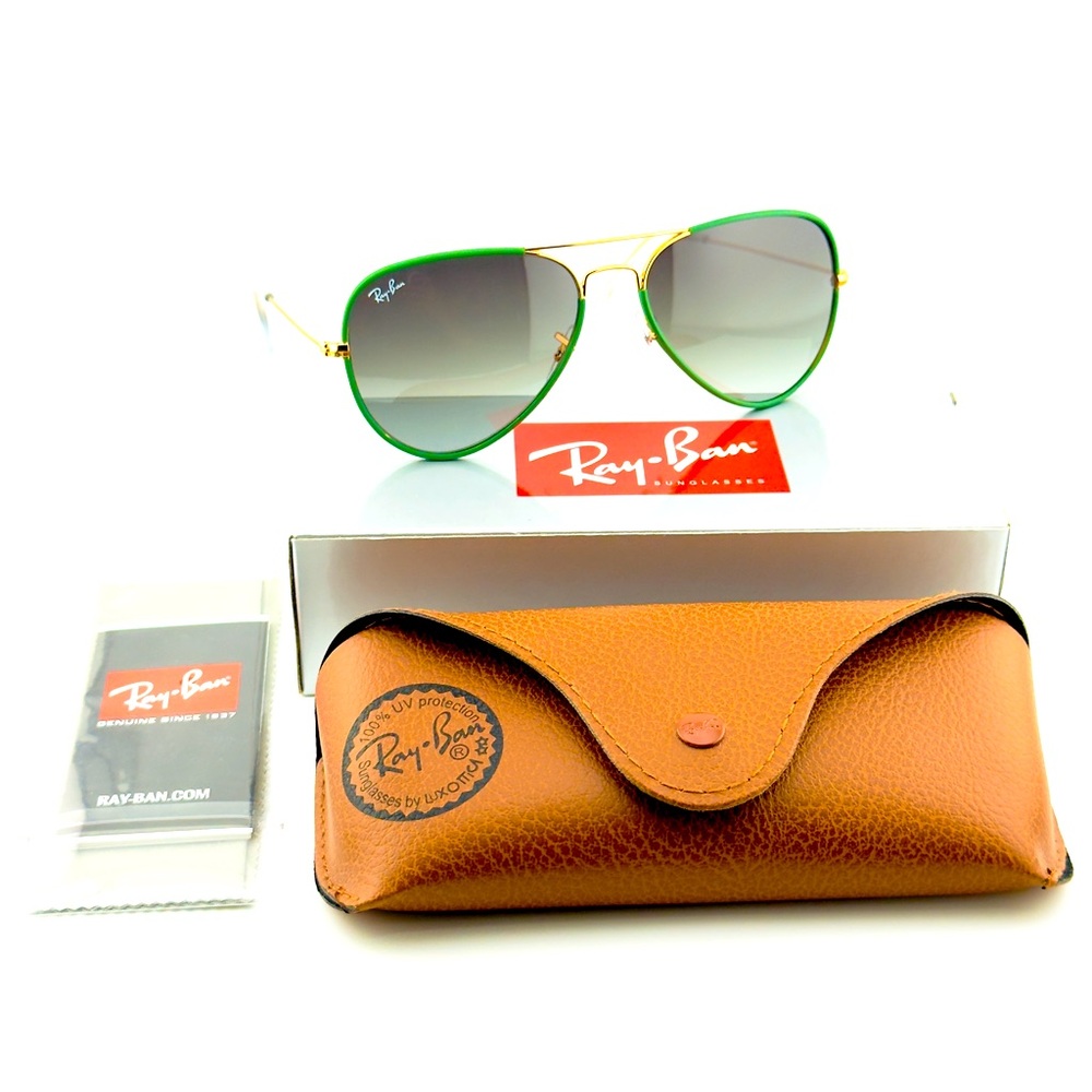 Ray-Ban Aviator Full Color Sunglasses RB3025JM Gold Green Frame Gradient Lenses - Picture 16 of 16